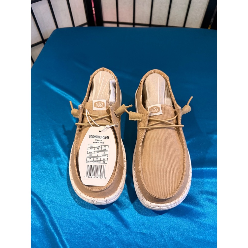 NWT HEYDUDE Wendy Stretch Canvas Shoes Women's 7 Incense Tan Slip On